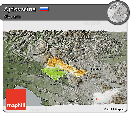 Physical 3D Map of Ajdovscina, darken, semi-desaturated