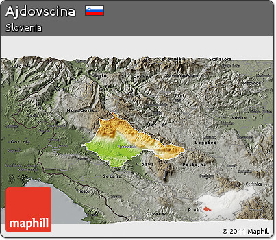Physical 3D Map of Ajdovscina, darken, semi-desaturated