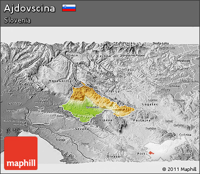 Physical 3D Map of Ajdovscina, desaturated
