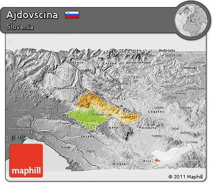 Physical 3D Map of Ajdovscina, desaturated