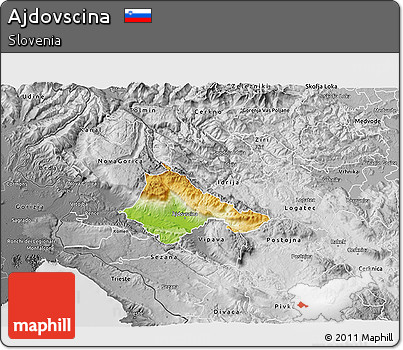 Physical 3D Map of Ajdovscina, desaturated