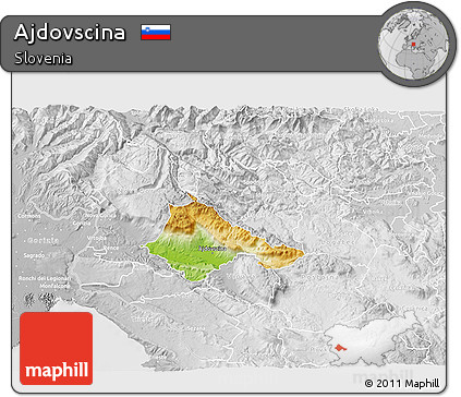 Physical 3D Map of Ajdovscina, lighten, desaturated