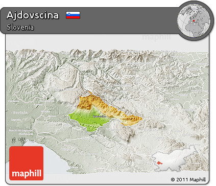 Physical 3D Map of Ajdovscina, lighten, semi-desaturated