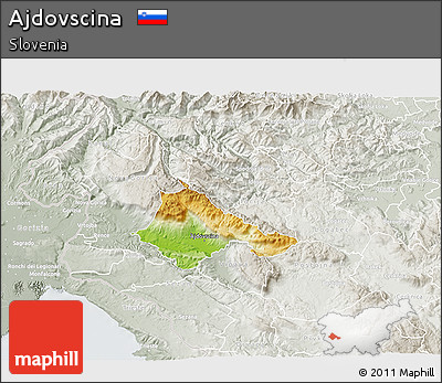 Physical 3D Map of Ajdovscina, lighten, semi-desaturated
