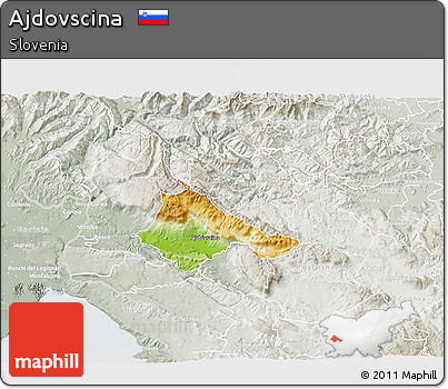 Physical 3D Map of Ajdovscina, lighten, semi-desaturated