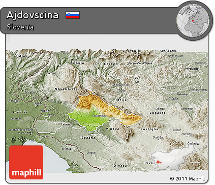 Physical 3D Map of Ajdovscina, semi-desaturated