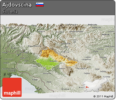 Physical 3D Map of Ajdovscina, semi-desaturated