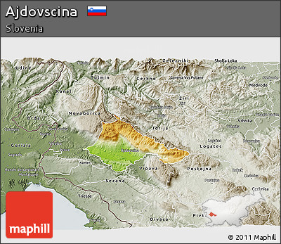 Physical 3D Map of Ajdovscina, semi-desaturated