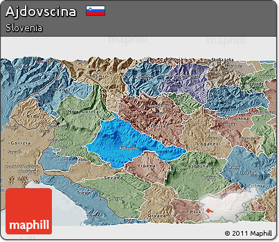 Political 3D Map of Ajdovscina, semi-desaturated