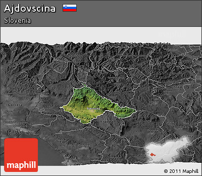 Satellite 3D Map of Ajdovscina, darken, desaturated