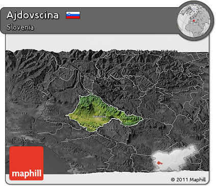Satellite 3D Map of Ajdovscina, darken, desaturated