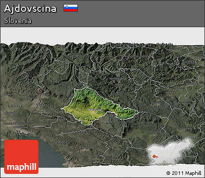 Satellite 3D Map of Ajdovscina, darken, semi-desaturated