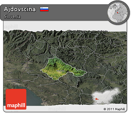 Satellite 3D Map of Ajdovscina, darken, semi-desaturated