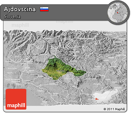 Satellite 3D Map of Ajdovscina, lighten, desaturated
