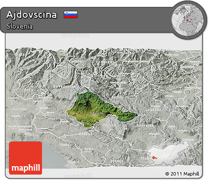 Satellite 3D Map of Ajdovscina, lighten, semi-desaturated