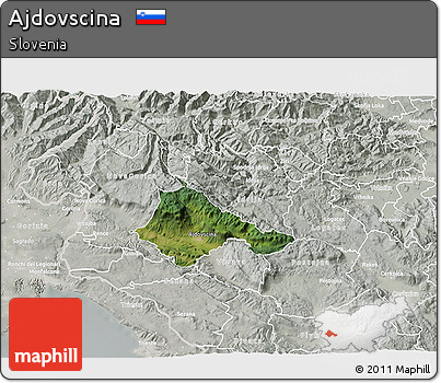 Satellite 3D Map of Ajdovscina, lighten, semi-desaturated