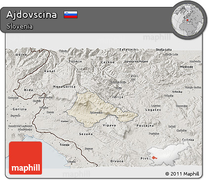 Shaded Relief 3D Map of Ajdovscina, semi-desaturated