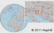 Gray Location Map of Ajdovscina, highlighted country, within the entire country, hill shading