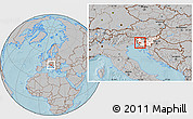 Gray Location Map of Ajdovscina, highlighted country, hill shading