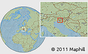 Savanna Style Location Map of Ajdovscina, within the entire country, hill shading