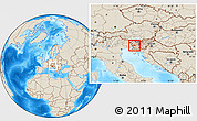 Shaded Relief Location Map of Ajdovscina, within the entire country