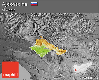Physical Map of Ajdovscina, darken, desaturated