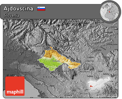 Physical Map of Ajdovscina, darken, desaturated