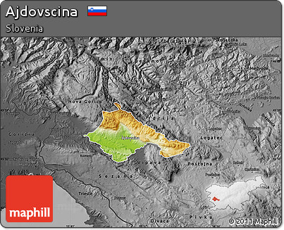 Physical Map of Ajdovscina, darken, desaturated