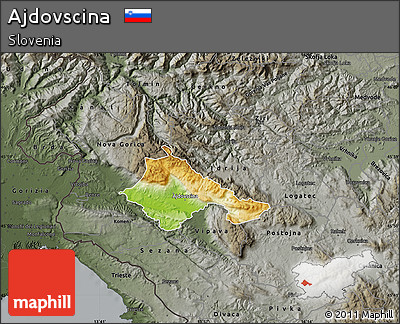 Physical Map of Ajdovscina, darken, semi-desaturated