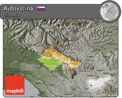 Physical Map of Ajdovscina, darken, semi-desaturated