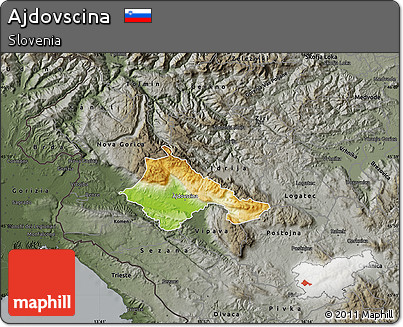 Physical Map of Ajdovscina, darken, semi-desaturated