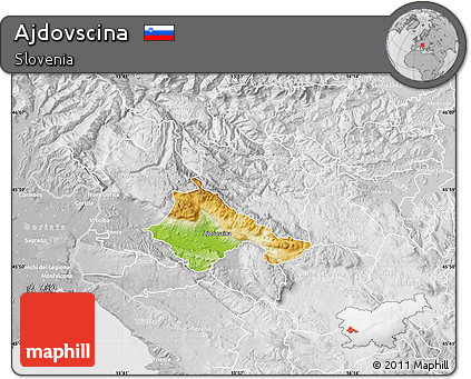 Physical Map of Ajdovscina, lighten, desaturated