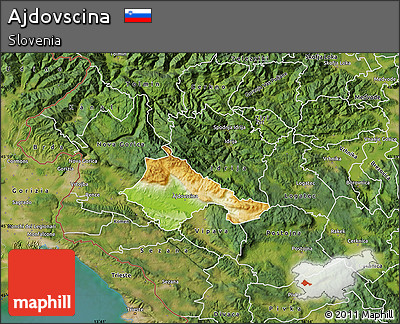 Physical Map of Ajdovscina, satellite outside