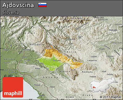 Physical Map of Ajdovscina, semi-desaturated