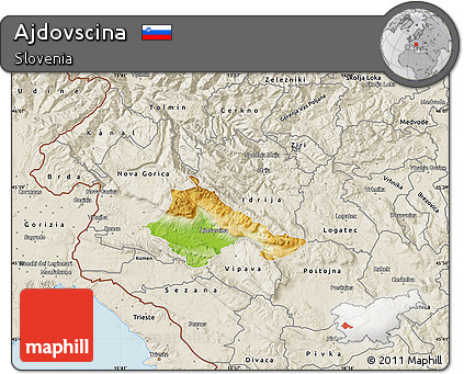 Physical Map of Ajdovscina, shaded relief outside