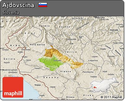 Physical Map of Ajdovscina, shaded relief outside