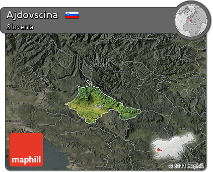 Satellite Map of Ajdovscina, darken, semi-desaturated