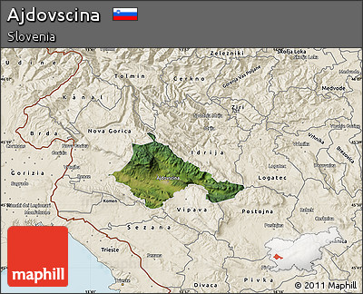 Satellite Map of Ajdovscina, shaded relief outside