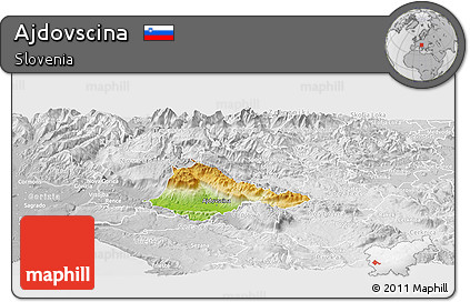 Physical Panoramic Map of Ajdovscina, lighten, desaturated