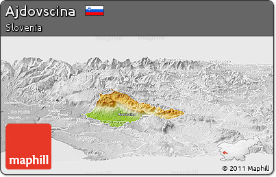 Physical Panoramic Map of Ajdovscina, lighten, desaturated