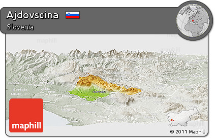 Physical Panoramic Map of Ajdovscina, lighten, semi-desaturated