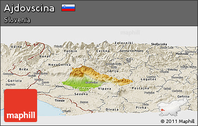 Physical Panoramic Map of Ajdovscina, shaded relief outside