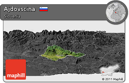 Satellite Panoramic Map of Ajdovscina, darken, desaturated