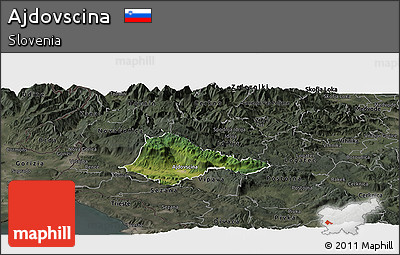 Satellite Panoramic Map of Ajdovscina, darken, semi-desaturated