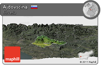 Satellite Panoramic Map of Ajdovscina, darken, semi-desaturated