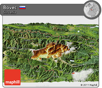 Physical 3D Map of Bovec, satellite outside