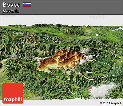 Physical 3D Map of Bovec, satellite outside