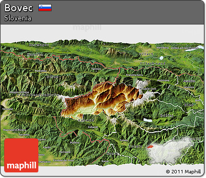 Physical 3D Map of Bovec, satellite outside