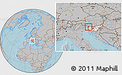 Gray Location Map of Bovec, highlighted country, hill shading