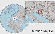 Gray Location Map of Crnomelj, highlighted country, hill shading